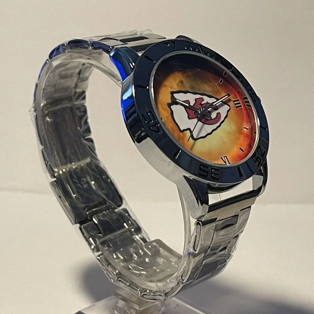 KANSAS CITY CHIEFS NFL Team Logo Men's Stainless-Steel Watch NEW - needs battery